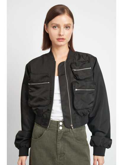 Ruby & Jenna Women's Cropped Bomber Jacket