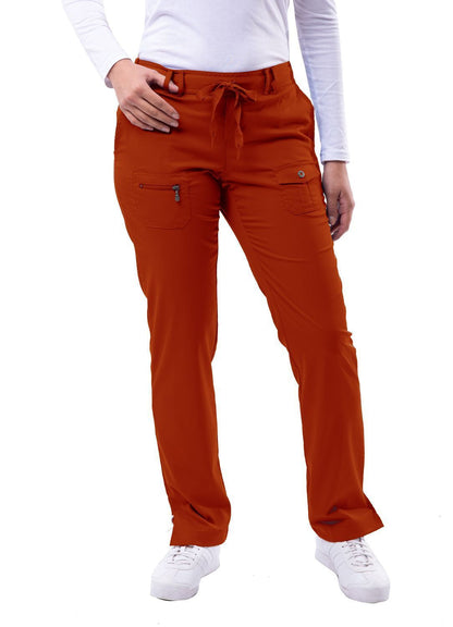 Adar Women's Slim Fit 6 Pocket Pant - Red Ochre - Royal Blue - Teal Blue