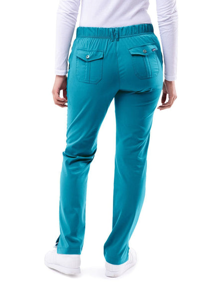 Adar Women's Slim Fit 6 Pocket Pant - Red Ochre - Royal Blue - Teal Blue