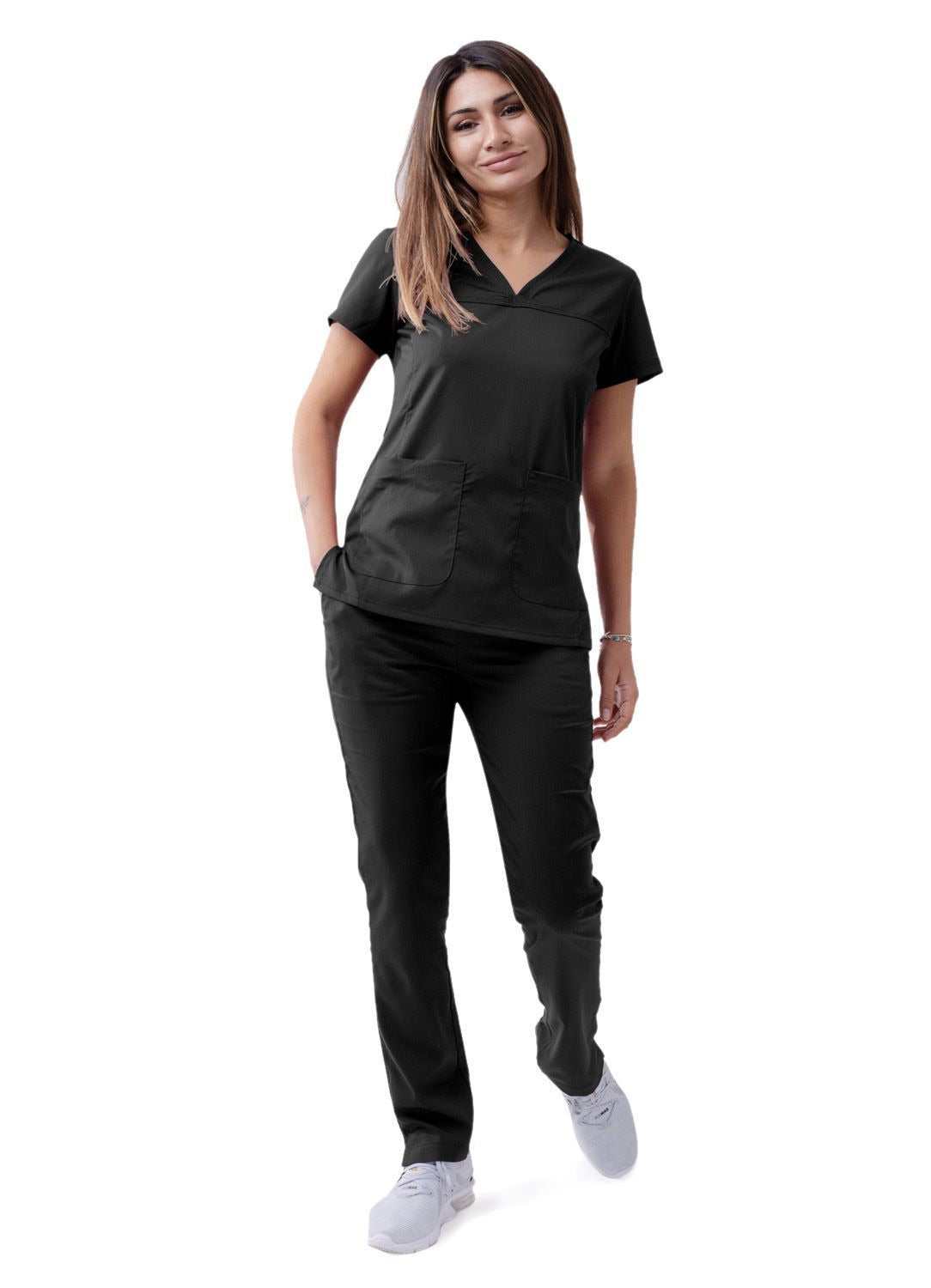 Adar Women’s Sweetheart V-neck Scrub Top - Black - Caribbean Blue - Ceil Blue