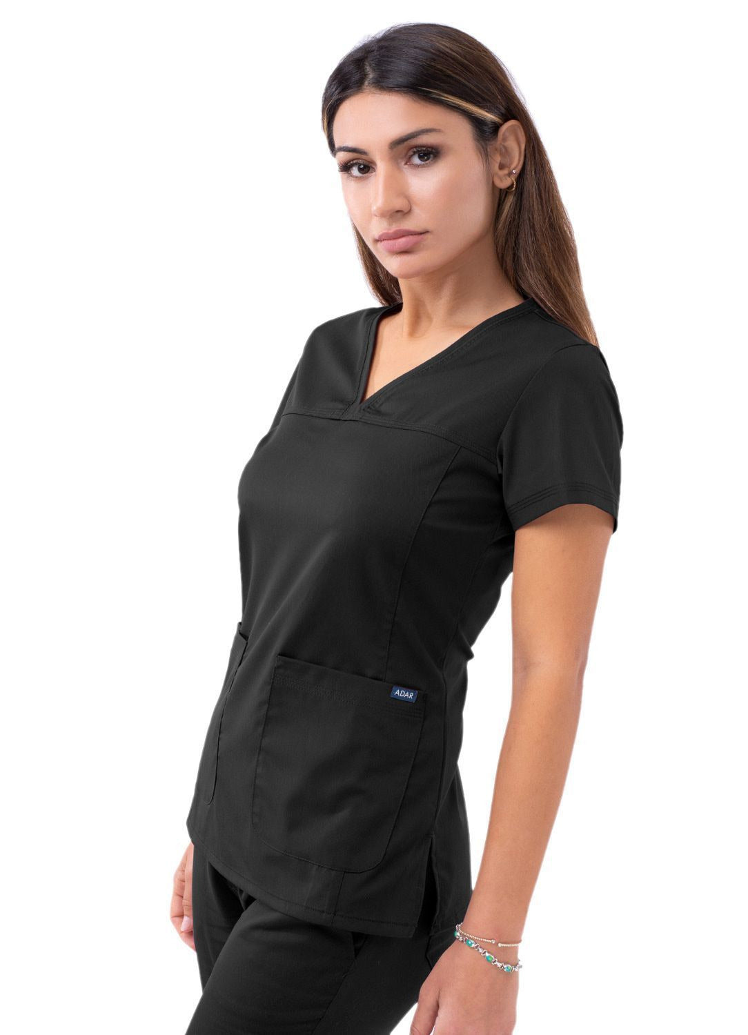 Adar Women’s Sweetheart V-neck Scrub Top - Black - Caribbean Blue - Ceil Blue
