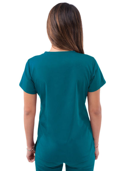 Adar Women’s Sweetheart V-neck Scrub Top - Black - Caribbean Blue - Ceil Blue