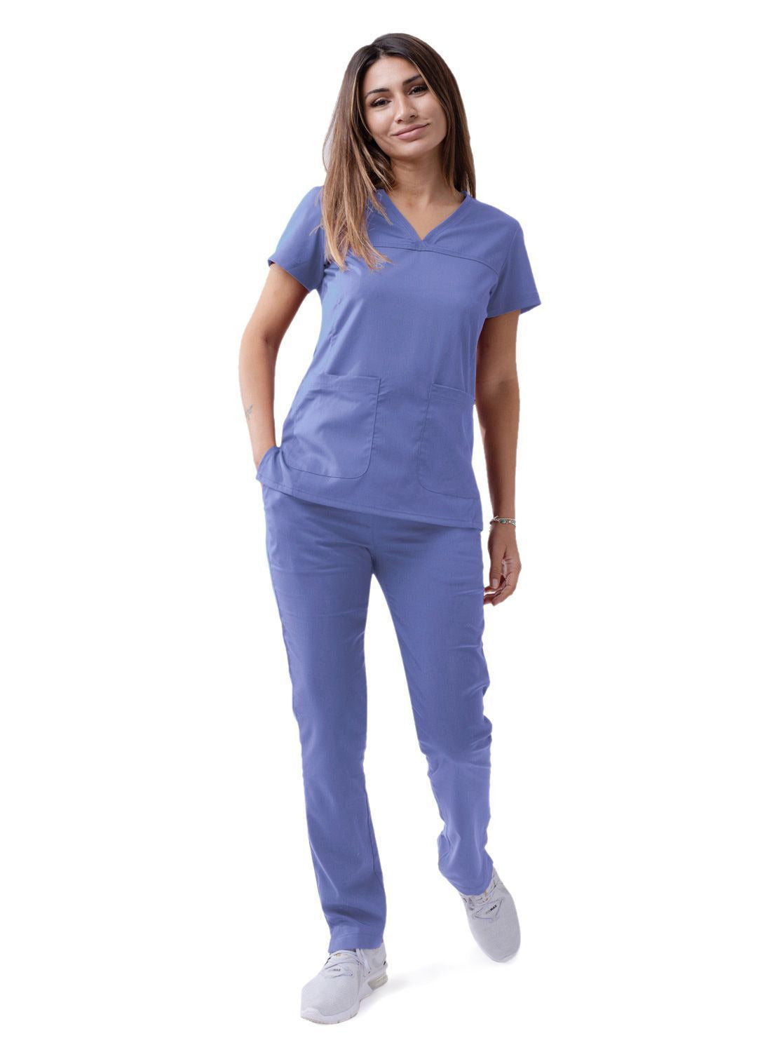 Adar Women’s Sweetheart V-neck Scrub Top - Black - Caribbean Blue - Ceil Blue