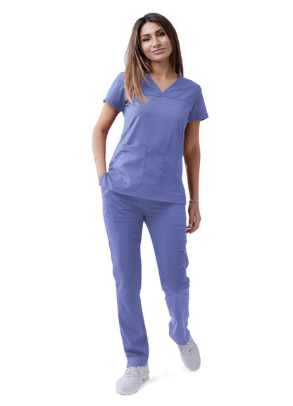 Adar Women’s Sweetheart V-neck Scrub Top - Black - Caribbean Blue - Ceil Blue