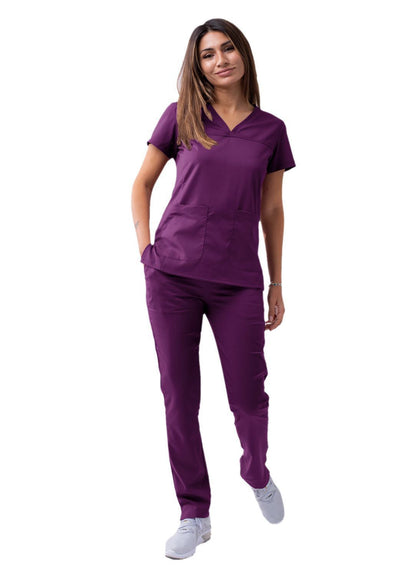 Adar Women’s Sweetheart V-neck Scrub Top - Eggplant - Hunter Green - Navy