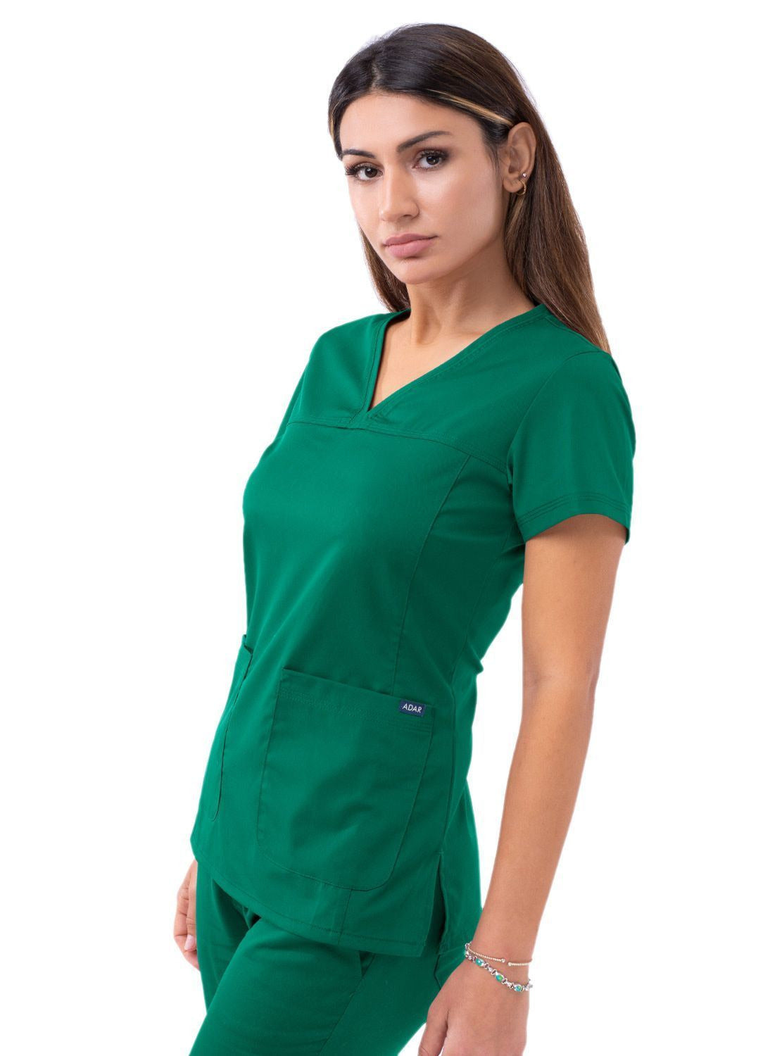 Adar Women’s Sweetheart V-neck Scrub Top - Eggplant - Hunter Green - Navy