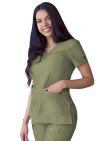 Adar Women’s Sweetheart V-neck Scrub Top - Heather Olive - Heather Wine