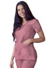 Adar Women’s Sweetheart V-neck Scrub Top - Heather Olive - Heather Wine