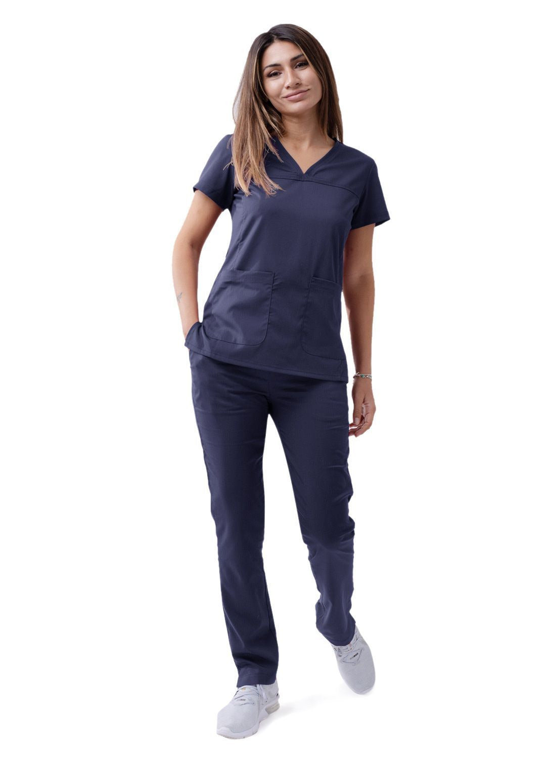 Adar Women’s Sweetheart V-neck Scrub Top - Eggplant - Hunter Green - Navy