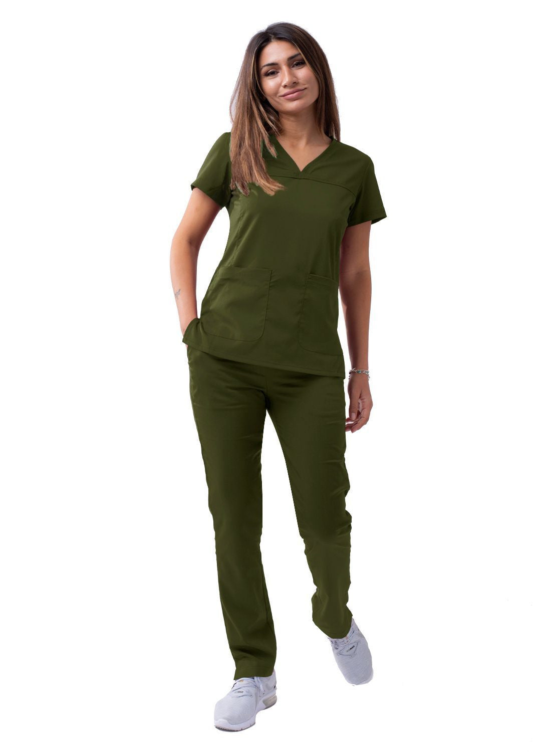Adar Women’s Sweetheart V-neck Scrub Top - Oliver - Pewter - Royal Blue