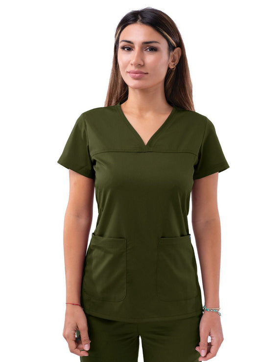 Adar Women’s Sweetheart V-neck Scrub Top - Oliver - Pewter - Royal Blue