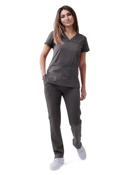 Adar Women’s Sweetheart V-neck Scrub Top - Oliver - Pewter - Royal Blue