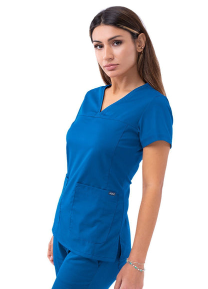 Adar Women’s Sweetheart V-neck Scrub Top - Oliver - Pewter - Royal Blue