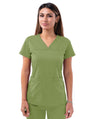 Adar Women’s Sweetheart V-neck Scrub Top - Spring Leaf - Teal Blue - White
