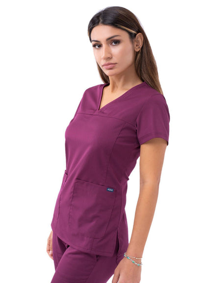 Adar Women’s Sweetheart V-neck Scrub Top - Wine - Heather Apple - Heather French Blue