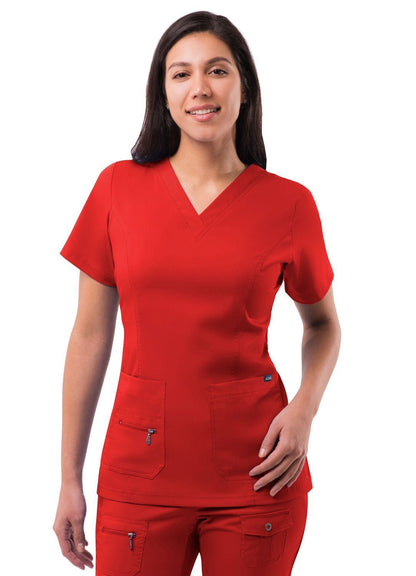 Adar Womens Elevated V-neck Scrub Top Apple - Black - Caribbean Blue