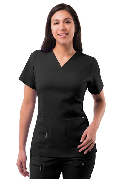 Adar Womens Elevated V-neck Scrub Top Apple - Black - Caribbean Blue