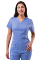 Adar Womens Elevated V-neck Scrub Top - Ceil Blue - Cinnamon - Coffee