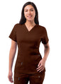 Adar Womens Elevated V-neck Scrub Top - Ceil Blue - Cinnamon - Coffee