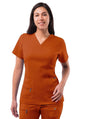 Adar Womens Elevated V-neck Scrub Top - Ceil Blue - Cinnamon - Coffee