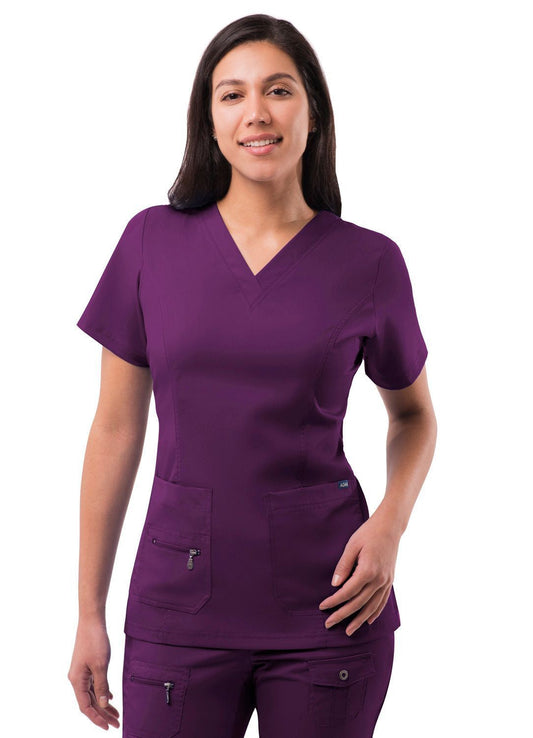 Adar Womens Elevated V-neck Scrub Top - Eggplant - Hunter Green - Navy