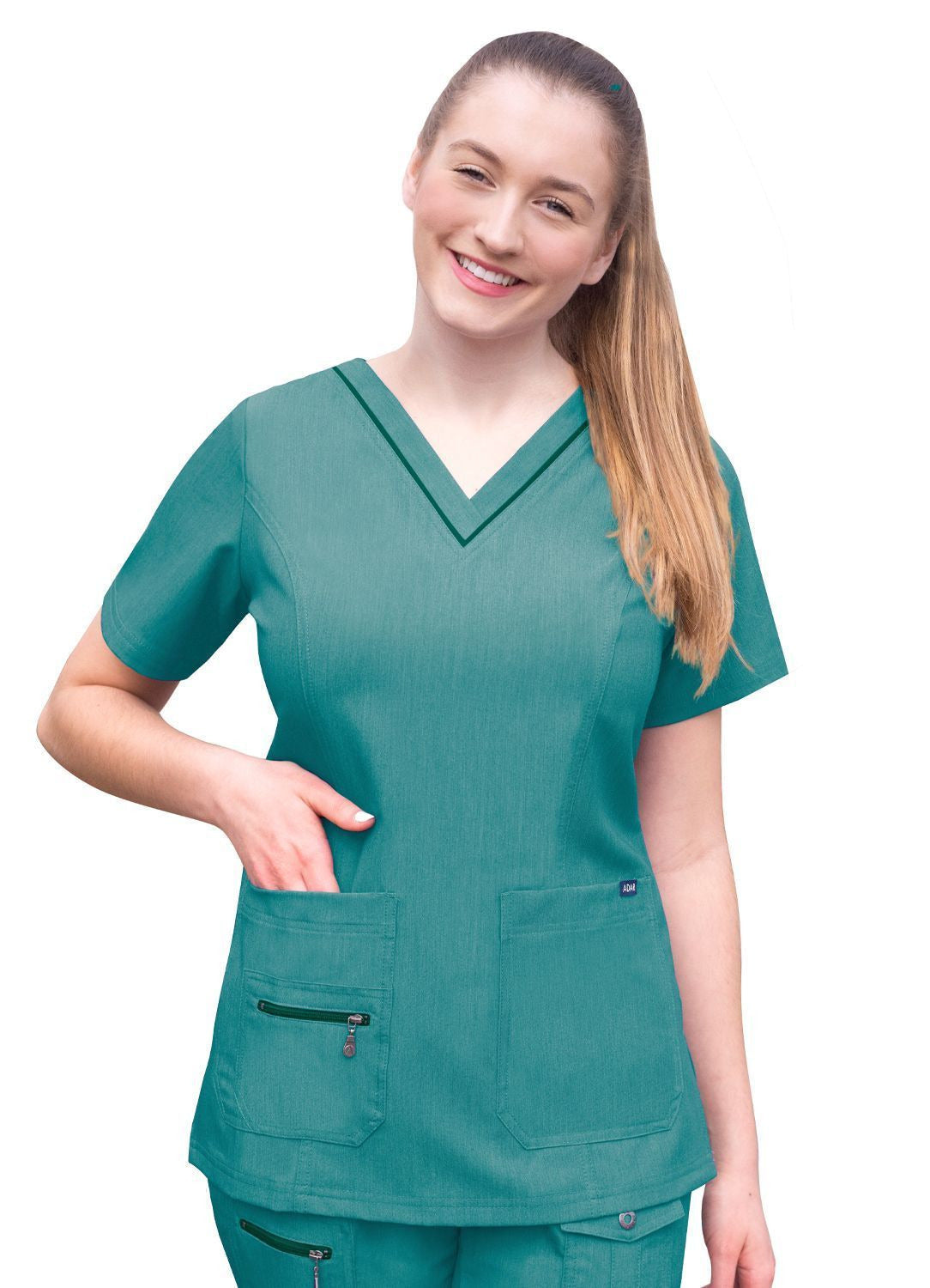 Adar Womens Elevated V-neck Scrub Top - Heather Hunter - Heather Coffee - Heather Grey
