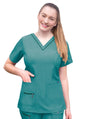 Adar Womens Elevated V-neck Scrub Top - Heather Hunter - Heather Coffee - Heather Grey
