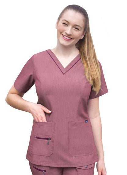 Adar Womens Elevated V-neck Scrub - Heather Wine
