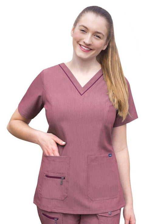 Adar Womens Elevated V-neck Scrub - Heather Wine