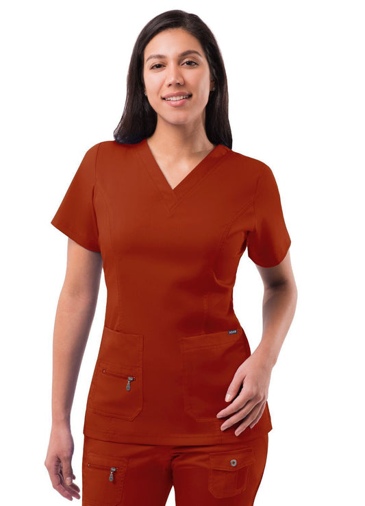 Adar Womens Elevated V-neck Scrub - Wine - Red Ochre - Wine - Spring Leaf