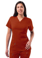 Adar Womens Elevated V-neck Scrub - Wine - Red Ochre - Wine - Spring Leaf