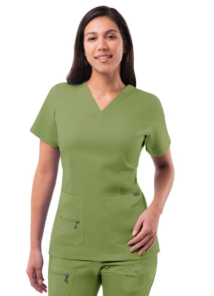 Adar Womens Elevated V-neck Scrub - Wine - Red Ochre - Wine - Spring Leaf