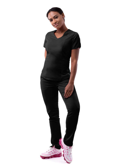 Adar Women's Modern V-Neck Scrub Top - Apple - Black - Caribbean Blue