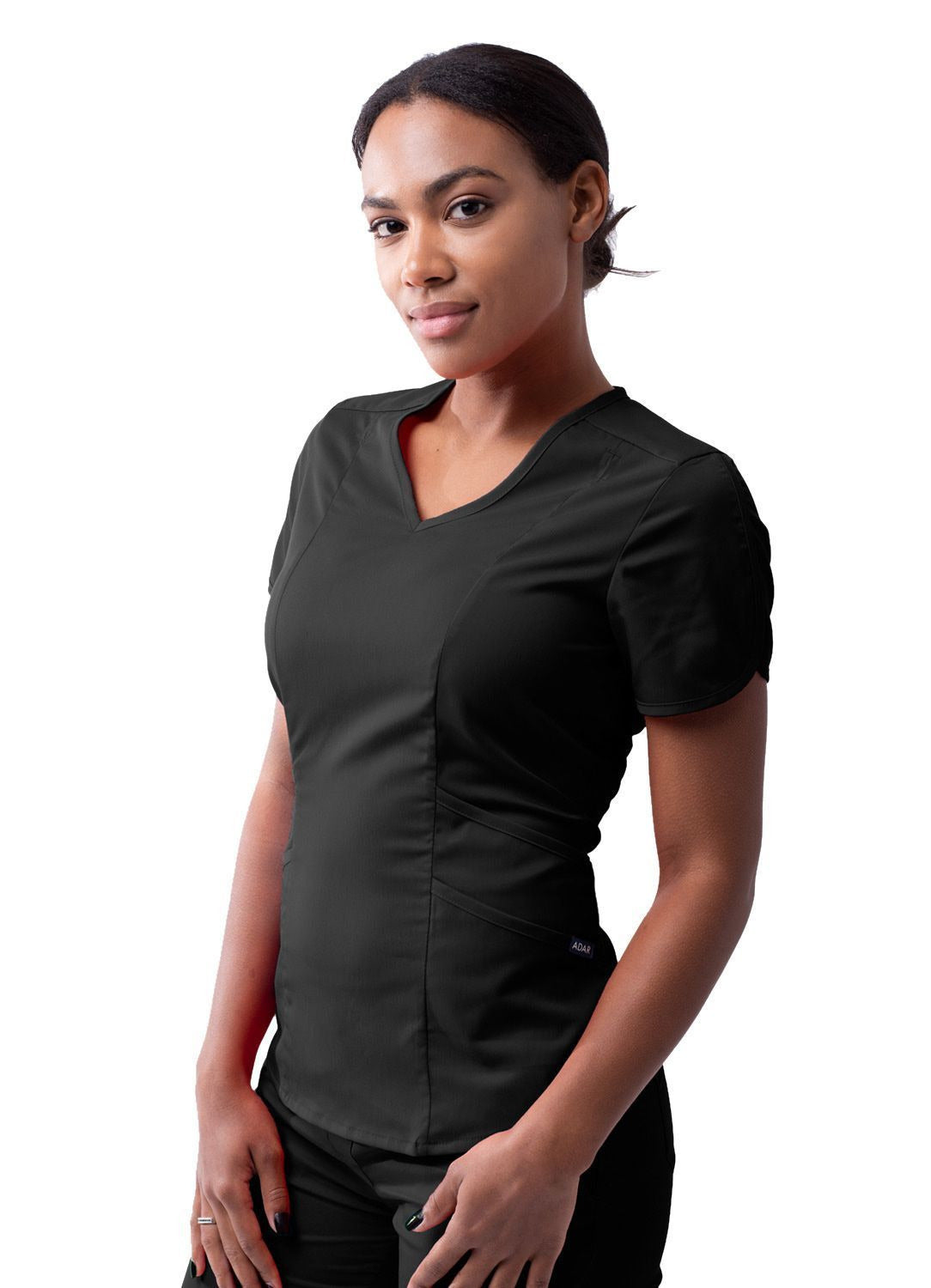 Adar Women's Modern V-Neck Scrub Top - Apple - Black - Caribbean Blue