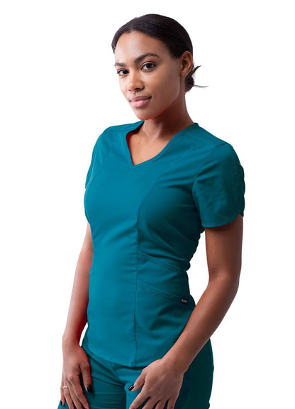 Adar Women's Modern V-Neck Scrub Top - Apple - Black - Caribbean Blue