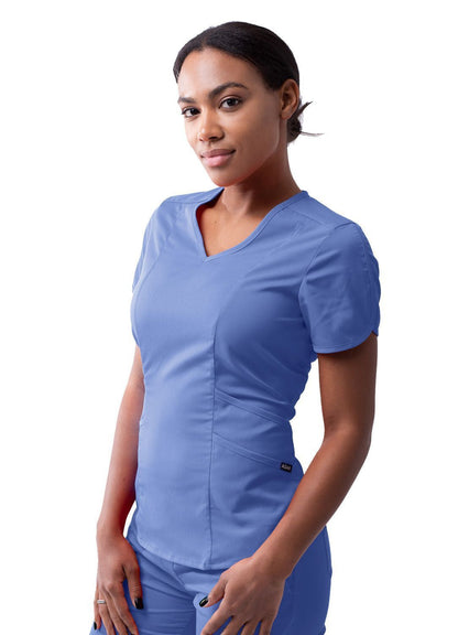 Adar Women's Modern V-Neck Scrub Top - Ceil Blue - Cinnamon - Coffee
