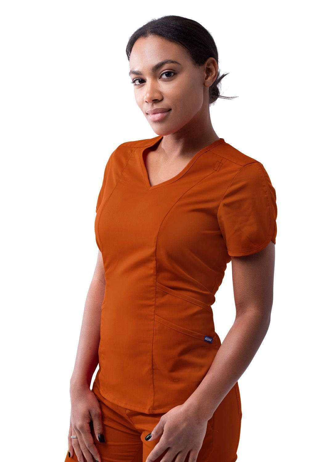 Adar Women's Modern V-Neck Scrub Top - Ceil Blue - Cinnamon - Coffee