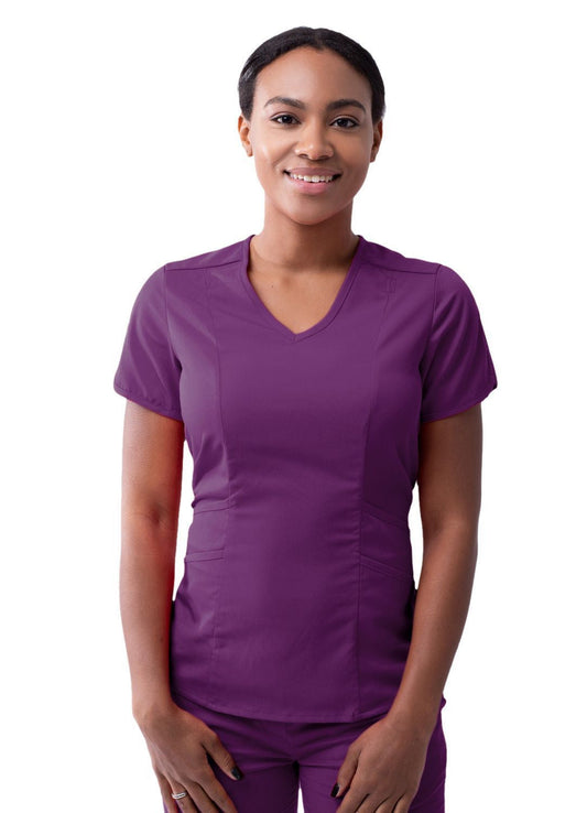 Adar Women's Modern V-Neck Scrub Top - Eggplant - Hunter Green - Navy