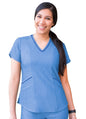 Adar Women's Modern V-Neck Scrub Top - Heather French Blue - Heather Grey