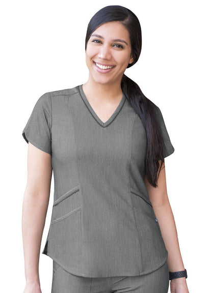 Adar Women's Modern V-Neck Scrub Top - Heather French Blue - Heather Grey