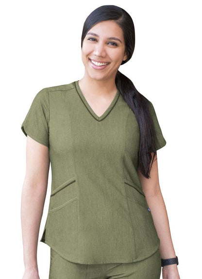 Adar Women's Modern V-Neck Scrub Top - Heather French Olive - Heather Wine