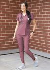 Adar Women's Modern V-Neck Scrub Top - Heather French Olive - Heather Wine