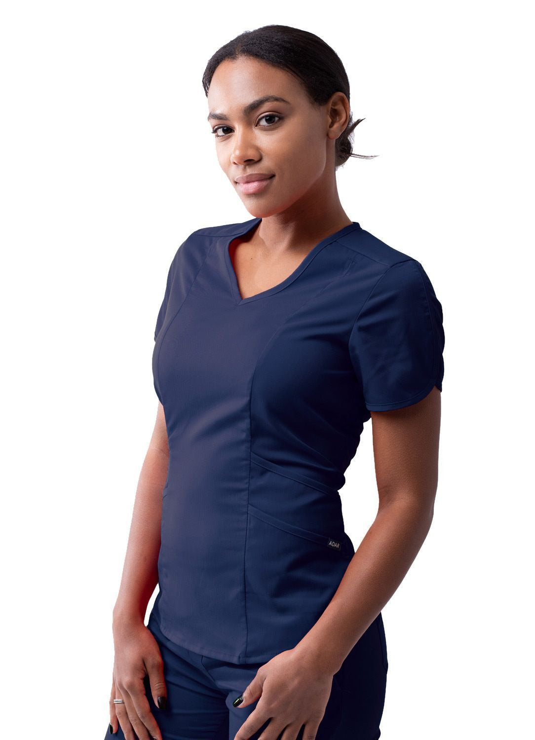 Adar Women's Modern V-Neck Scrub Top - Eggplant - Hunter Green - Navy