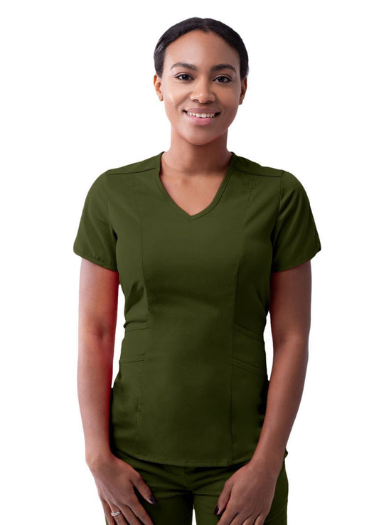 Adar Women's Modern V-Neck Scrub Top - Oliver - Pewter - Rapture Rose