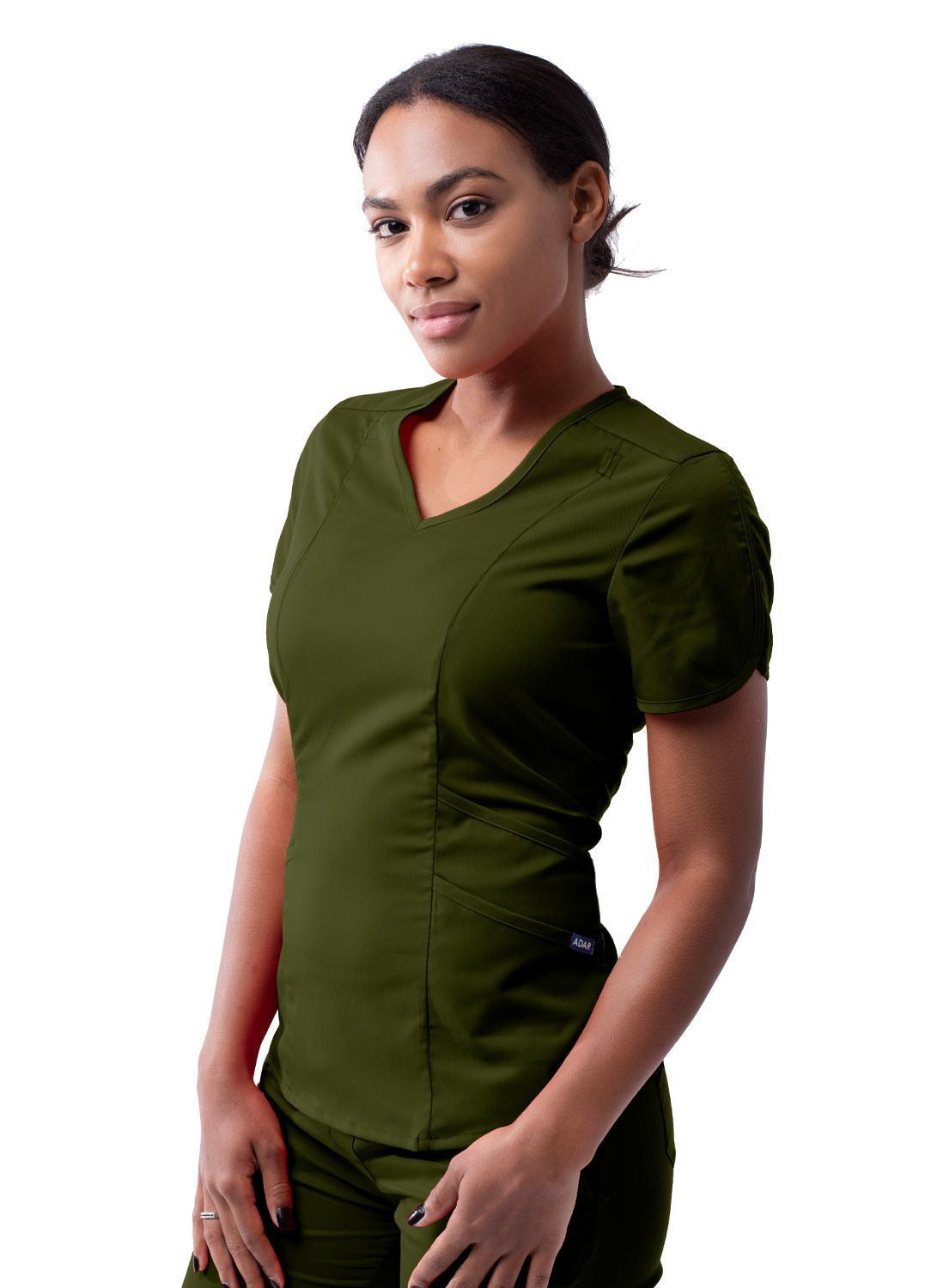 Adar Women's Modern V-Neck Scrub Top - Oliver - Pewter - Rapture Rose