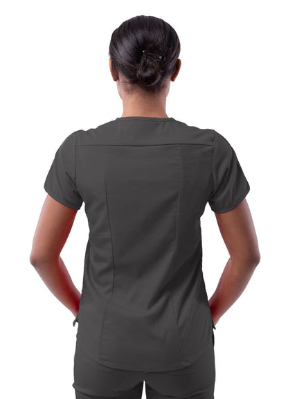 Adar Women's Modern V-Neck Scrub Top - Oliver - Pewter - Rapture Rose