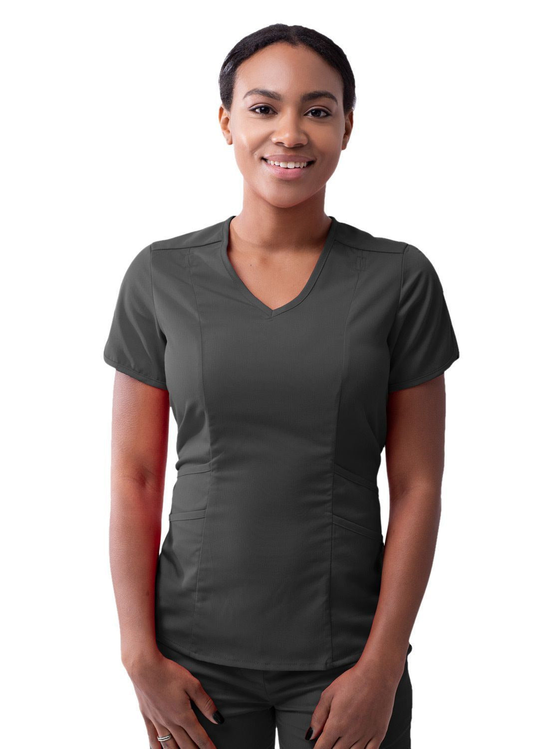 Adar Women's Modern V-Neck Scrub Top - Oliver - Pewter - Rapture Rose