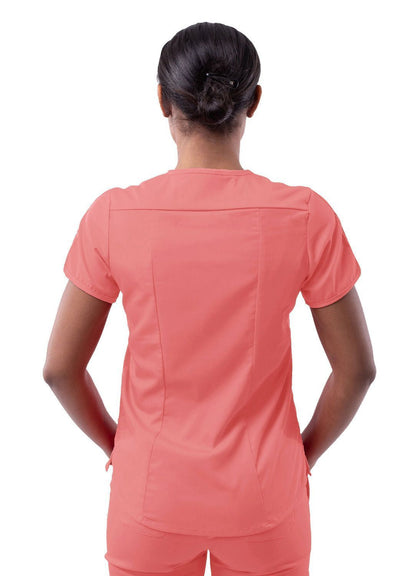 Adar Women's Modern V-Neck Scrub Top - Oliver - Pewter - Rapture Rose