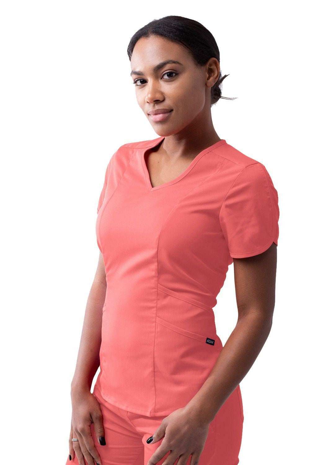 Adar Women's Modern V-Neck Scrub Top - Oliver - Pewter - Rapture Rose