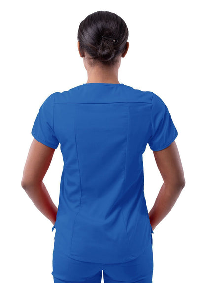 Adar Women's Modern V-Neck Scrub Top - Red Ochre - Royal Blue - Spring Leaf
